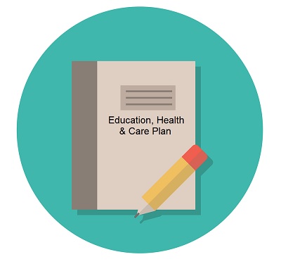 Notebook with text saying Education Health and Care Plan.