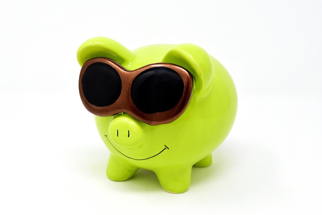 Piggy bank with sunglasses.